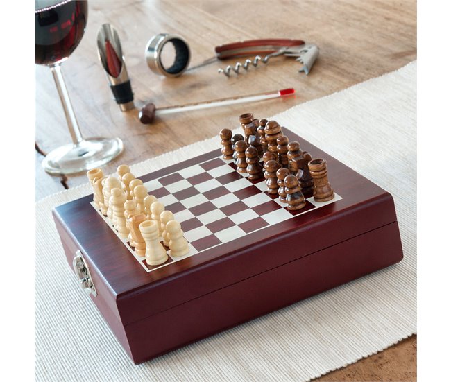Conjunto de Acessórios para Vinho e Xadrez IG115540 Castanho