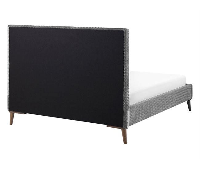 Beliani Cama com estrado Veludo BAYONNE 151x212 Cinza Claro