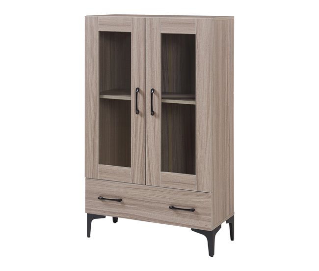 Vitrina Søndersø com 2 portas, prateleira de vidro e aglomerado 70 Madeira