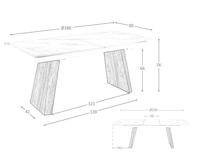 ANGEL CERDA Mesa de jantar extensível barril oval mármore porcelânico e nogueira 230x90 Nogal