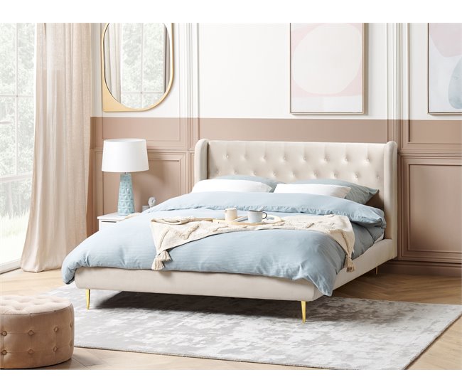 Beliani Cama com estrado Veludo FORBACH Bege