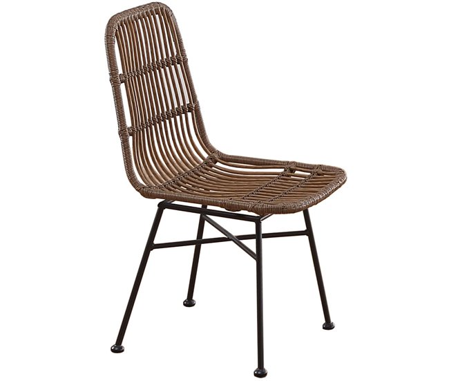 Pacote de 2 cadeiras de jantar de vime e metal Castanho