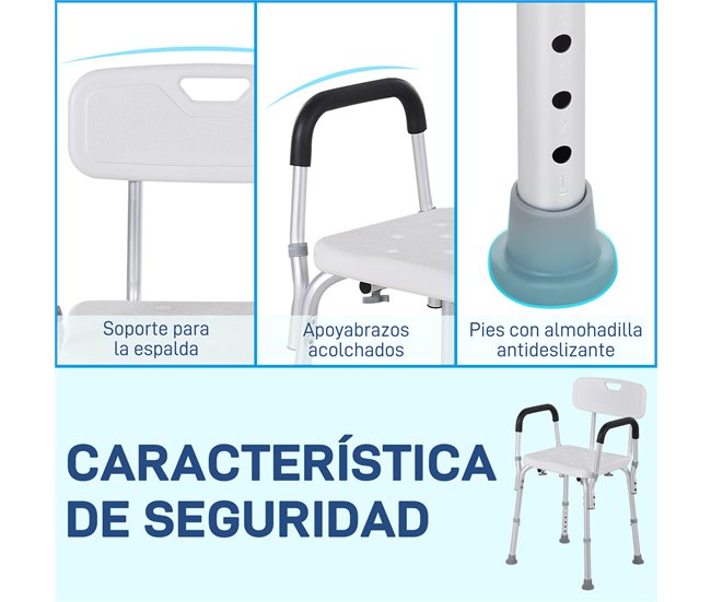 Cadeira para Duche Liga de Alumínio e PE HOMCOM Branco