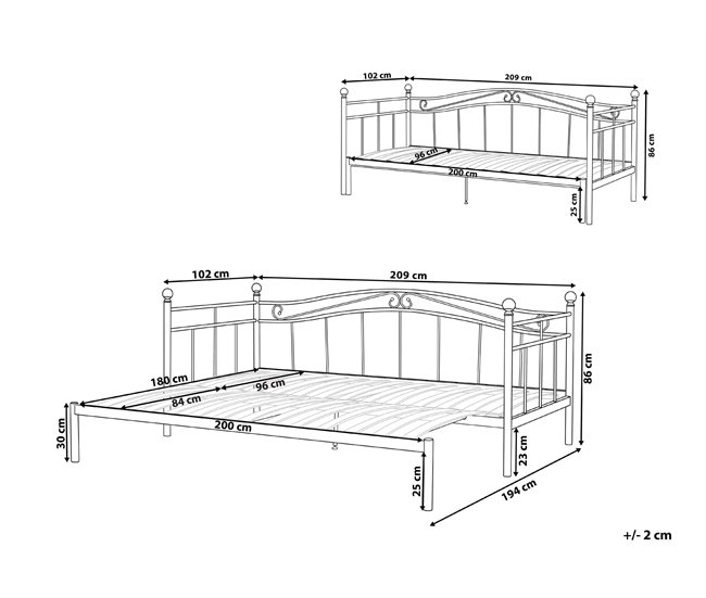 Beliani Cama com estrado Metal TULLE 102x209 Preto