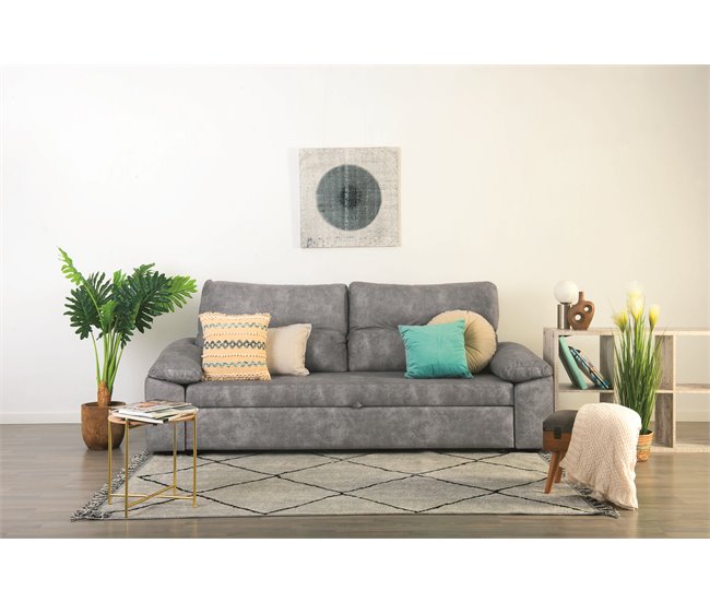 Sofá cama MIXX com almofadas no encosto Cinza