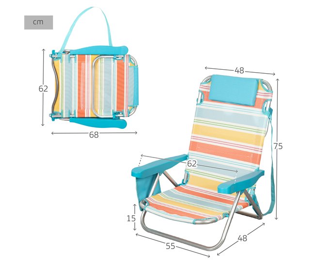 Aktive Cadeira de praia dobrável, alumínio, 5 posições e bolso Multicor