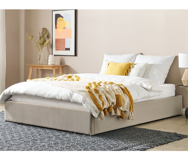 Beliani Cama com estrado Poliéster DINAN 167x214 Bege