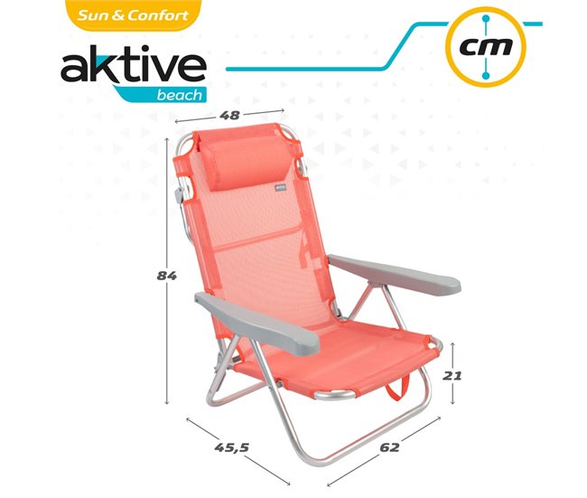 Cadeira dobrável multiposições em alumínio coral Aktive Laranja
