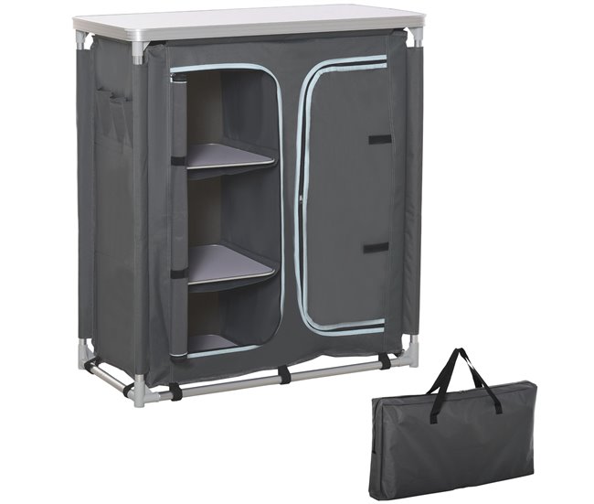 Armário de Campismo Alumínio, Tecido Oxford e MDF Outsunny Cinza