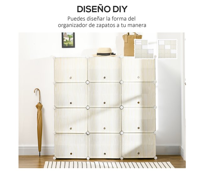 Armário Modular 12 Cubos PP e Aço HOMCOM Natural/ Branco