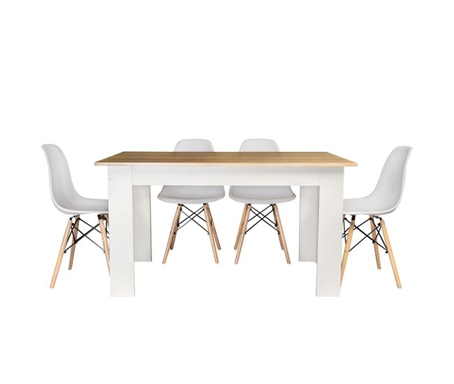 Pack Poupança: Mesa de Jantar + 4 Cadeiras + Mesa de Centro 140x80 Branco
