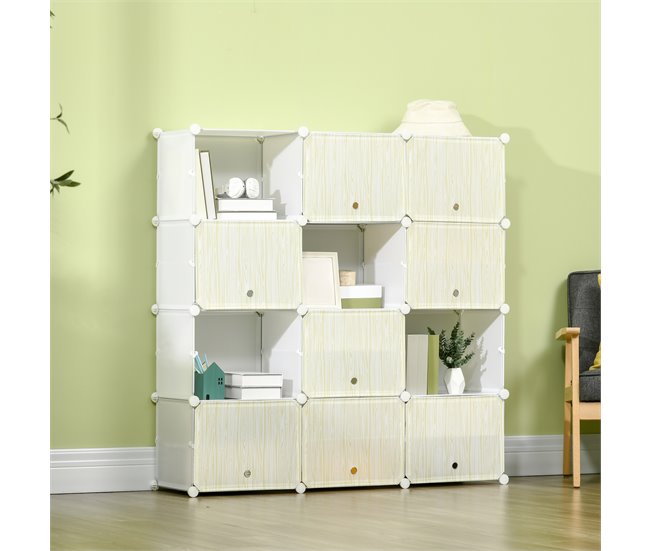 Armário Modular 12 Cubos PP e Aço HOMCOM Natural/ Branco