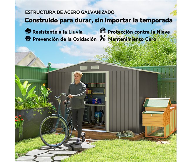 Abrigo de Armazenamento Aço Galvanizado e PP Outsunny Cinza