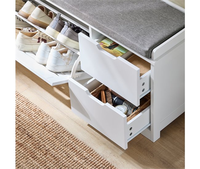 Banco para sapatos com almofada almofadada FSR185-W SoBuy PT Branco