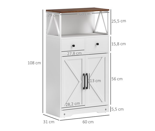 Armário de Cozinha Melamina de Madeira e Aço HOMCOM Branco