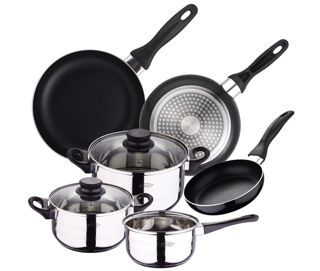 5 peças saborear bateria de cozinha com frigideiras Cromada
