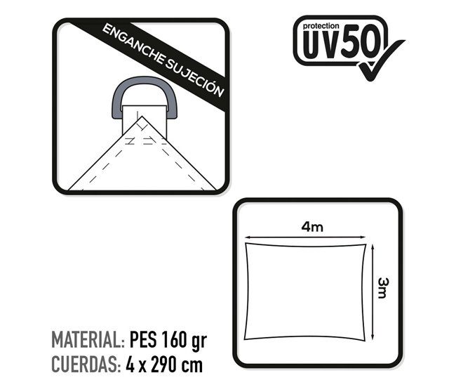 Toldo de sombra rectangular Aktive Garden cor branca Branco