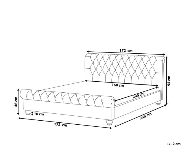 Beliani Cama com estrado Veludo AVALLON 172x233 Azul Marino
