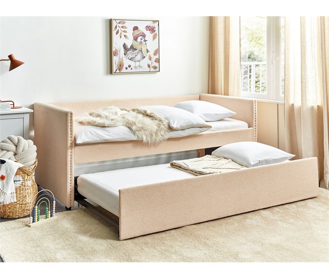 Beliani Cama com estrado Bouclé TROYES 99x213 Bege