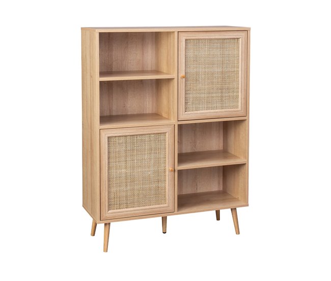 Aparador de arrumação de estilo boémio com efeito cana e madeira, 90 Madeira