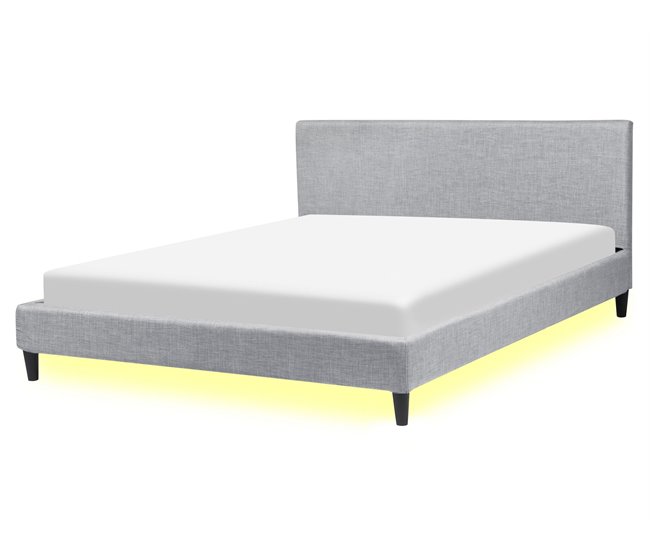 Beliani Cama com LED Poliéster FITOU 170x214 Cinza Claro