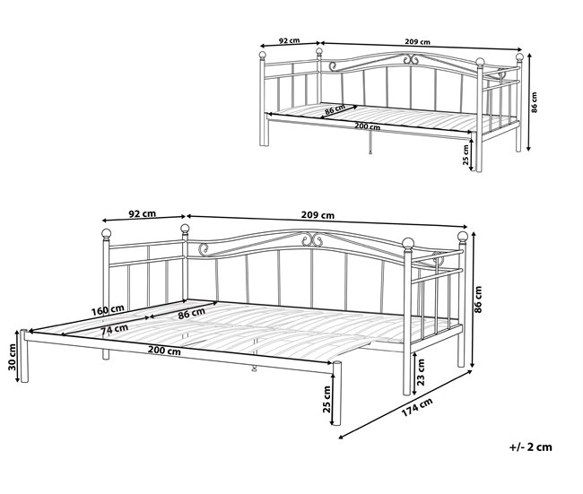 Beliani Cama nido Acero TULLE 92x209 Branco