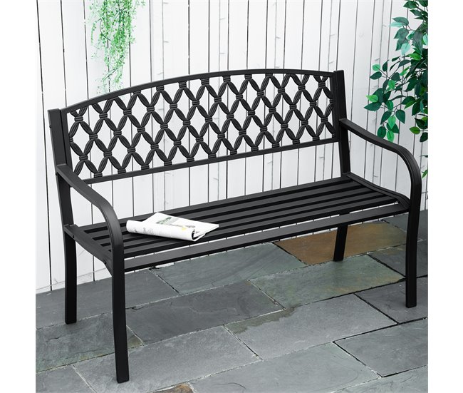Banco de Jardim Aço e Ferro Fundido Outsunny 128x58 Preto