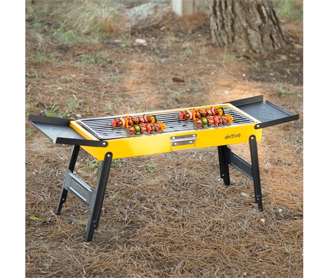 Aktive Churrasqueira dobrável a carvão aço com bandejas laterais Amarelo