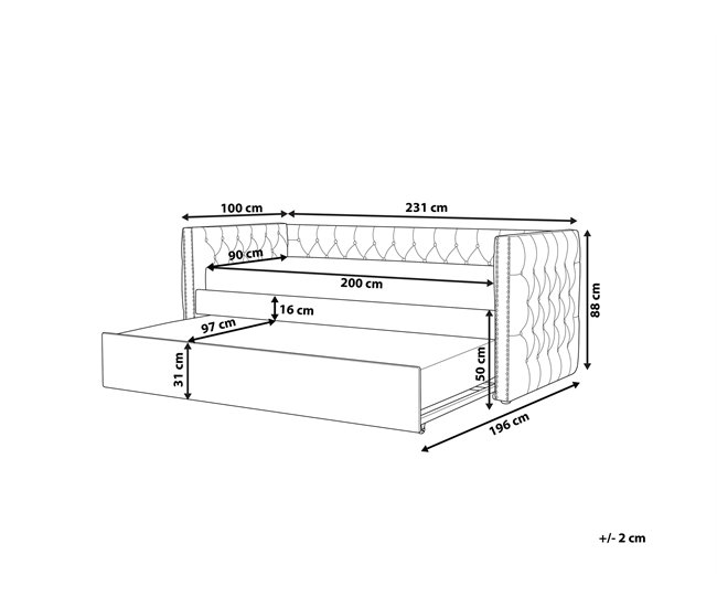 Beliani Cama com estrado Veludo GASSIN 100x231 Azul Marino