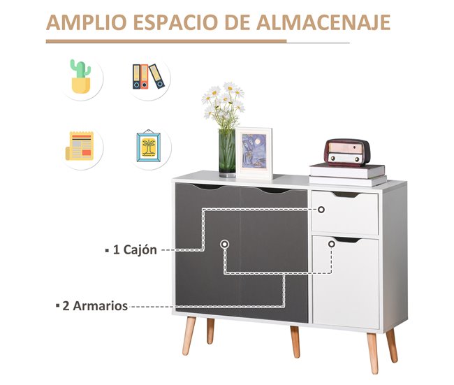 Aparador Melamina de Madeira HOMCOM Cinza