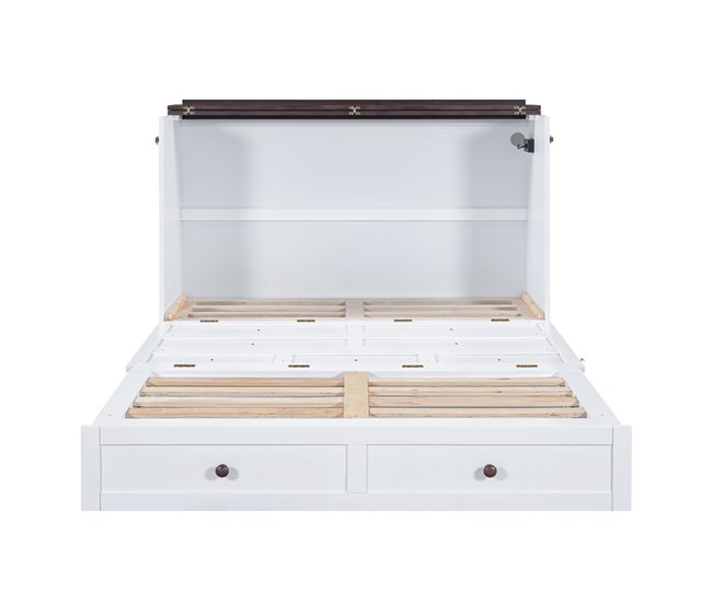 Cama retrátil de madeira 140x200 cm - com tomadas usb e arrumação - branco