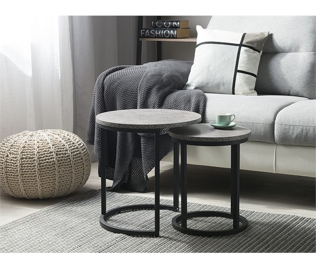 Beliani Conjunto de 2 mesas auxiliares DIXIE 48x48 Cinza