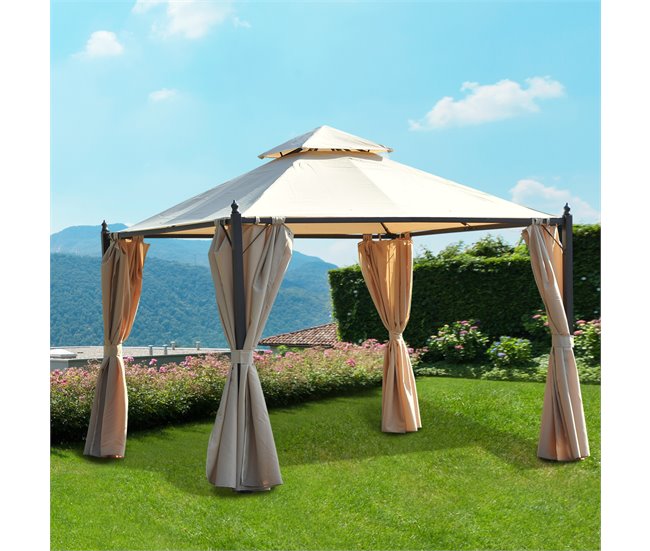 Pérgola de Exterior Metal, Poliéster Outsunny 300x300 Bege