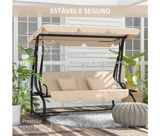 Banco Baloiço de Exterior Aço e Poliéster Outsunny Bege