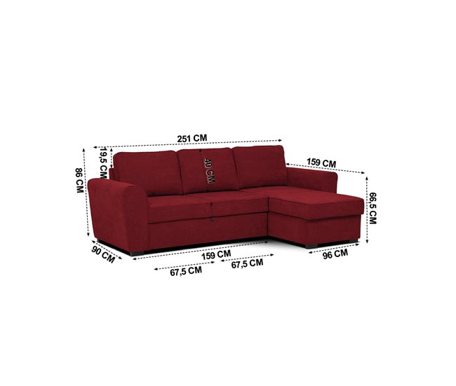 Chaise longue com cama ASTON Vermelho