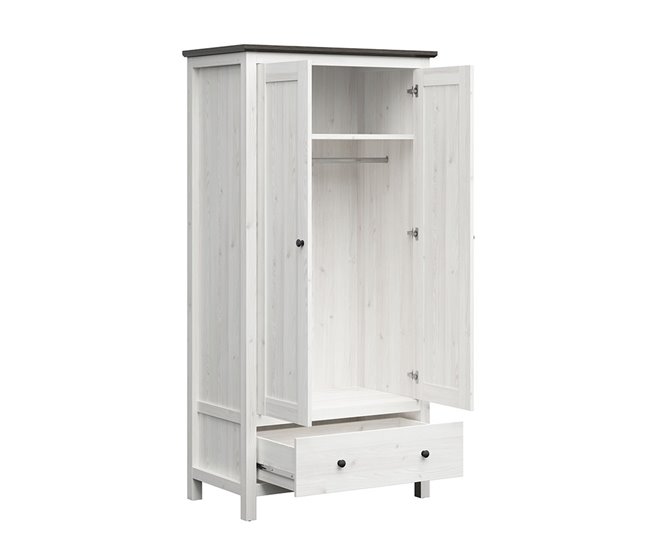 Armário de 2 portas com 1 gaveta Duck Branco/ Madeira