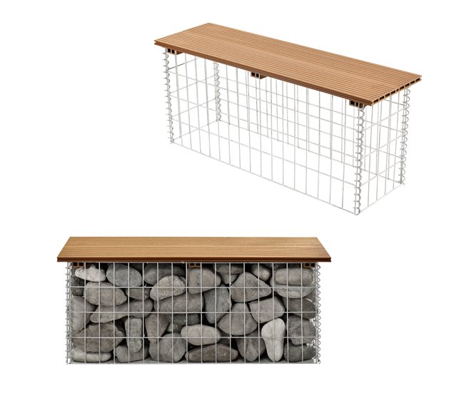 Banco de jardim gabião Friesland WPC 90x25 Castanho Claro