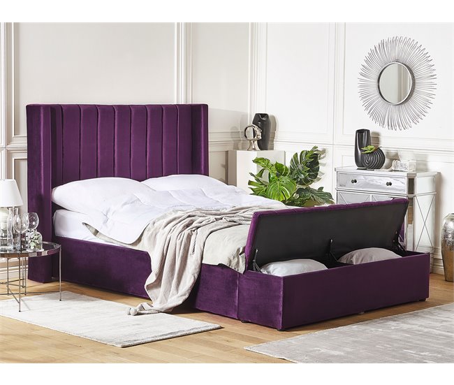Beliani Cama com estrado Veludo NOYERS 170x247 Azul Marino