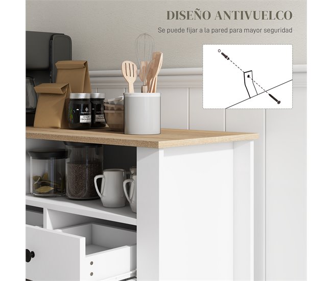 Aparador de Cozinha MDF HOMCOM, casa - móveis de armazenamento Branco