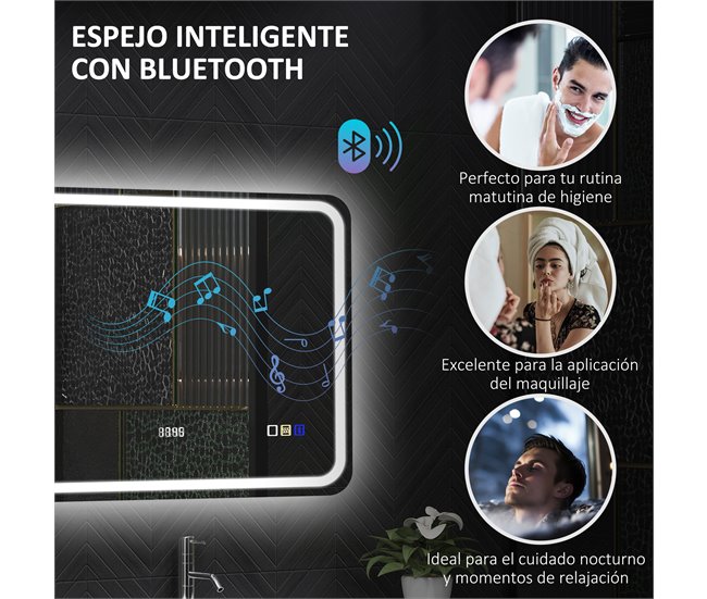 Espelho Casa de Banho com Iluminação Vidro Temperado HOMCOM Cinza