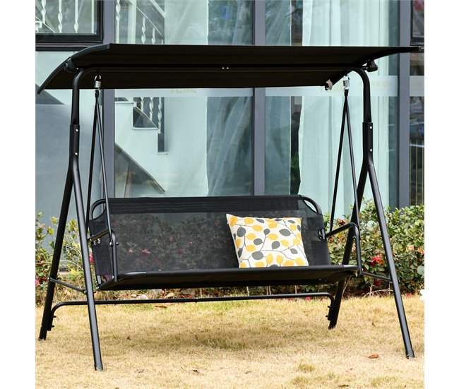 Baloiço de Jardim Metal, Poliéster, Textileno Outsunny Castanho