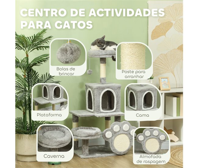 Arranhador para Gatos Melamina de Madeira e Sisal PawHut Cinza