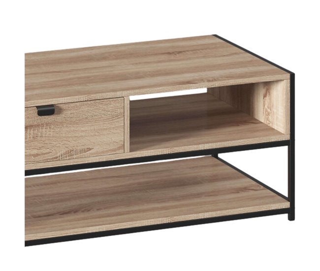 Mesa de centro Aliaj com 1 gaveta estilo industrial Preto/ Madeira