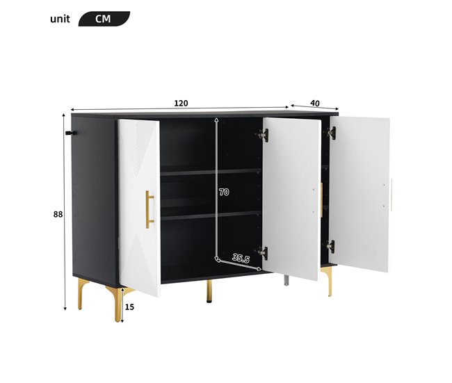 Aparador de mdf e painel de partículas com 3 portas Branco/ Preto