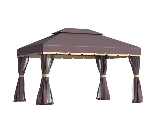 Pérgola de Jardim Alumínio e Poliéster Outsunny 390x290 Castanho