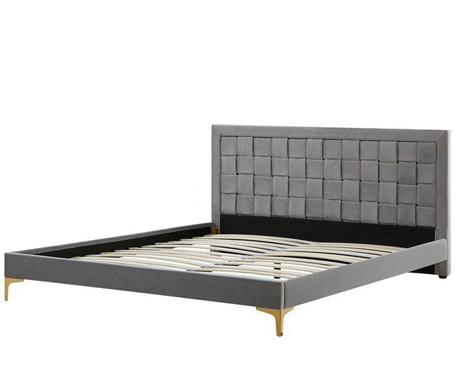 Beliani Cama com estrado Veludo LIMOUX 187x213 Azul Marino