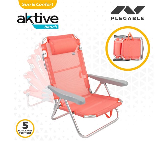 Cadeira dobrável multiposições em alumínio coral Aktive Laranja
