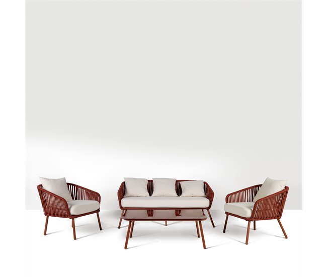 Conjunto de jardim dali com 1 mesa baixa, 1 sofá e 2 cadeirões
