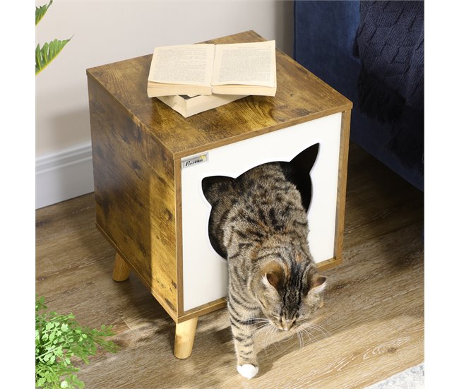 Casa para Gatos MDF, Melamina, Madeira de Pinho e Pelúcia PawHut Vermelho
