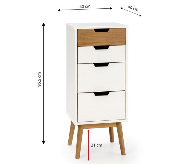  Armário de cabeceira Baku 4 gavetas branco/cera 40 Branco Veta
